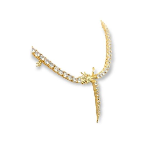 14K Yellow Gold Finish Chinese Dragon 21inch x 5mm Tennis Chain. - Picture 6 of 8